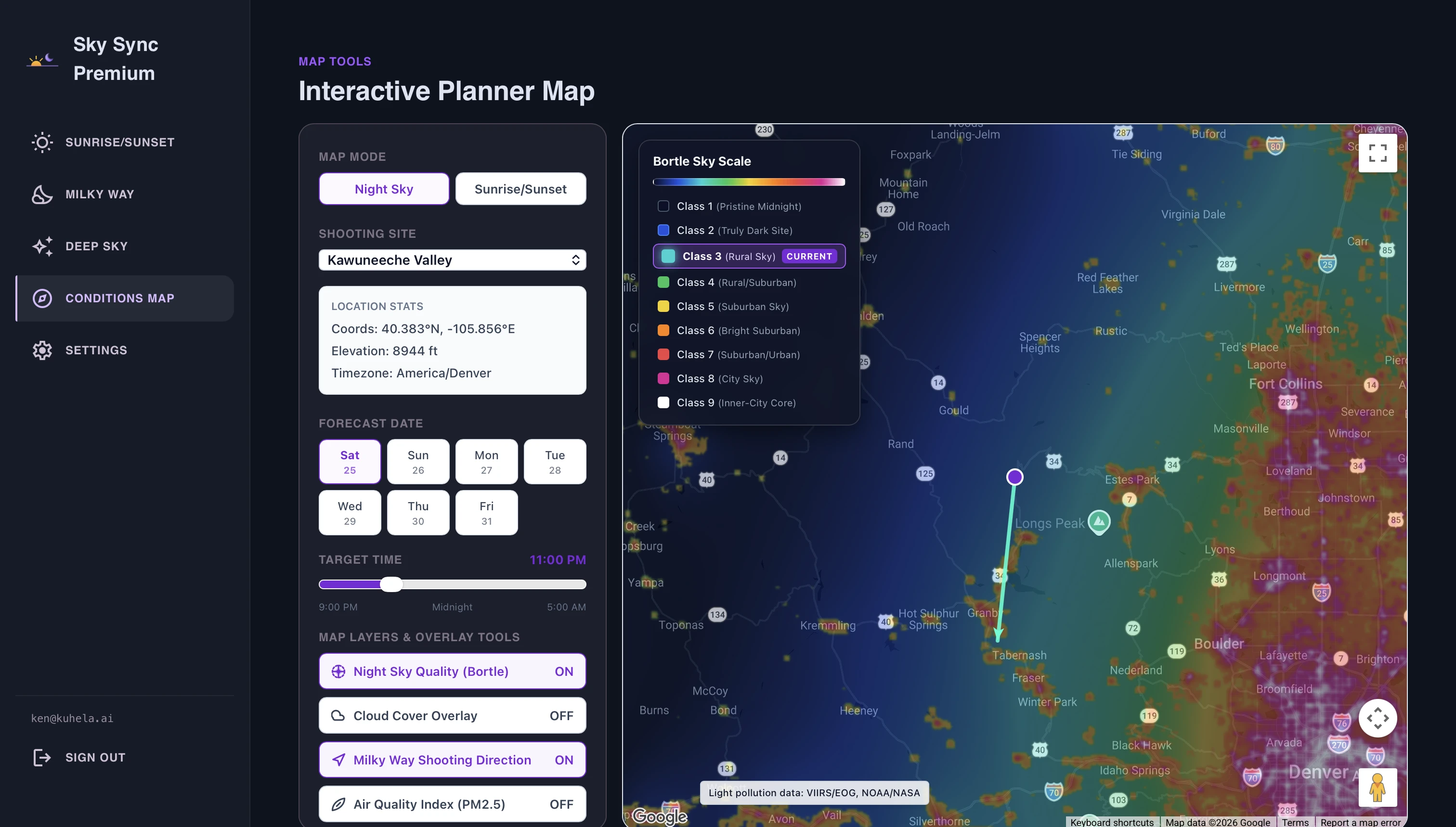 Sky Sync Bortle Conditions Map
